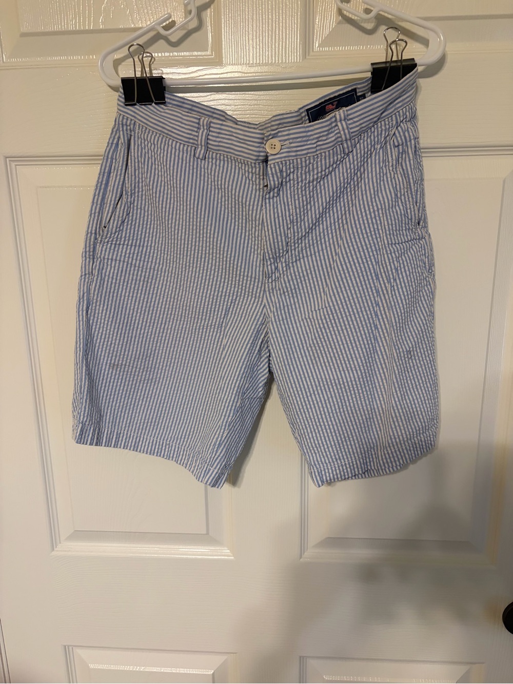 Vineyard Vines Blue and White Seersucker Flat-Front Shorts